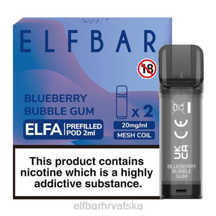 Elf Bar Vape - ELFBAR elfa napunjena kapsula - 2 ml - 20 mg (2 pakiranja) 8D4H126 žvakaća guma od borovnice